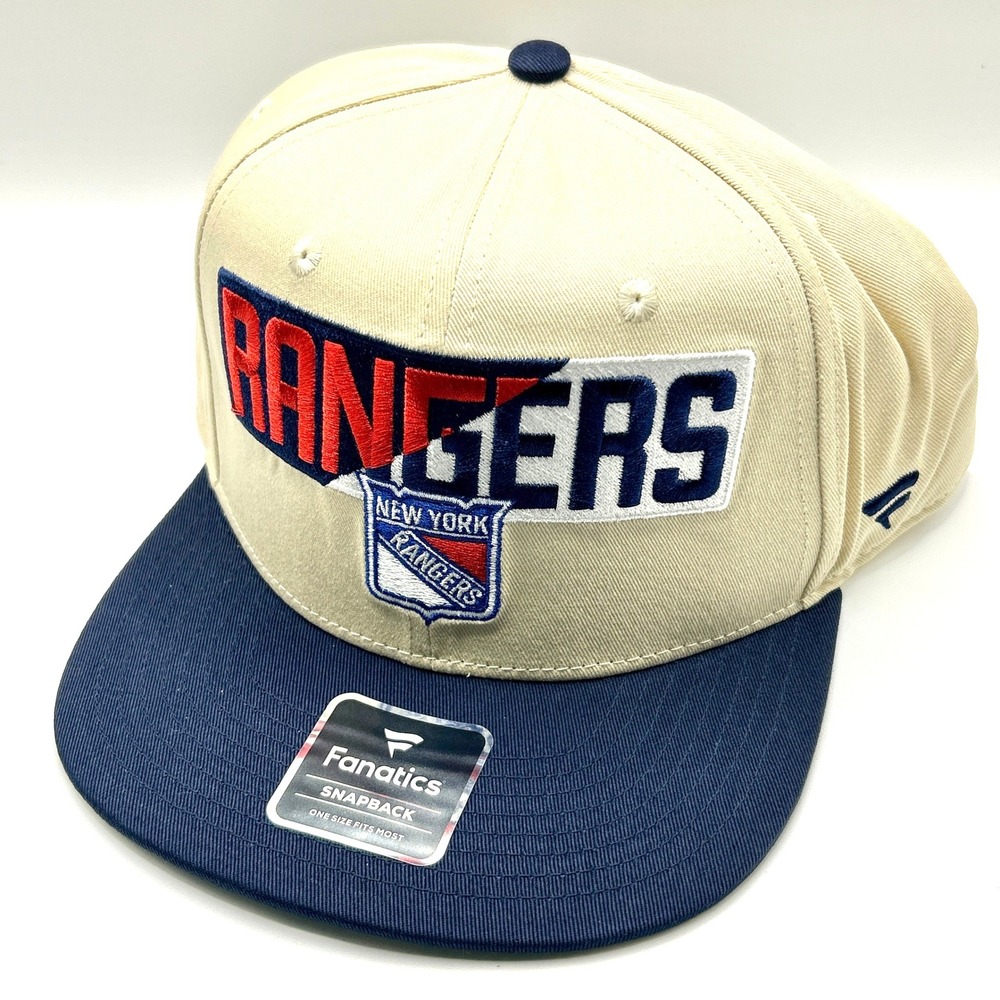 New York Rangers Fanatics Hat Mens OS Tan Navy Snapback NHL Hockey Goalaso Cap